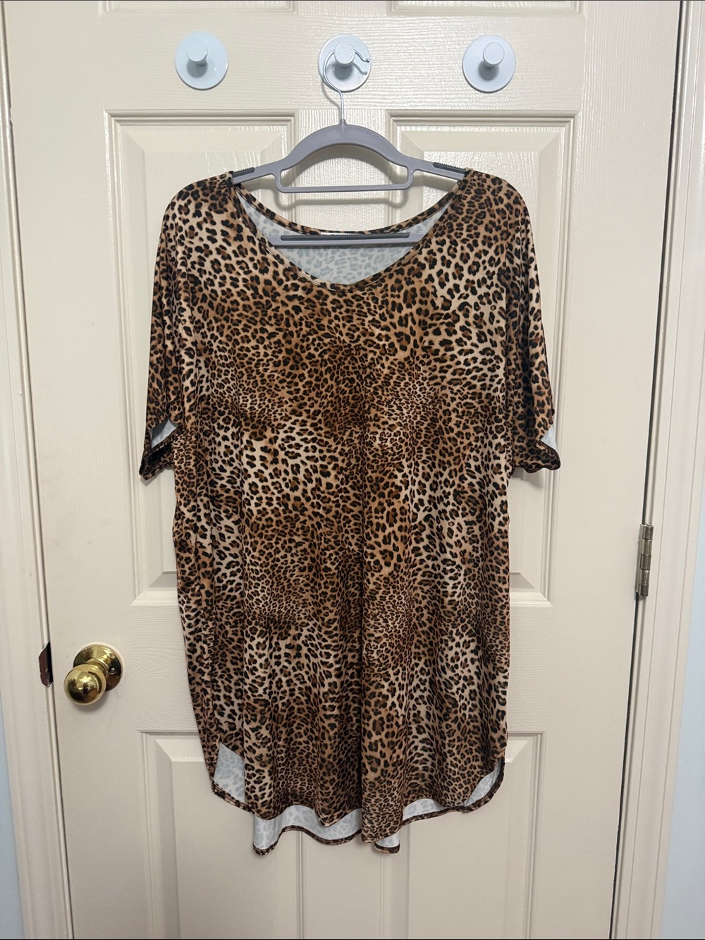 Leopard Print V-Neck Tunic Top - Brown
